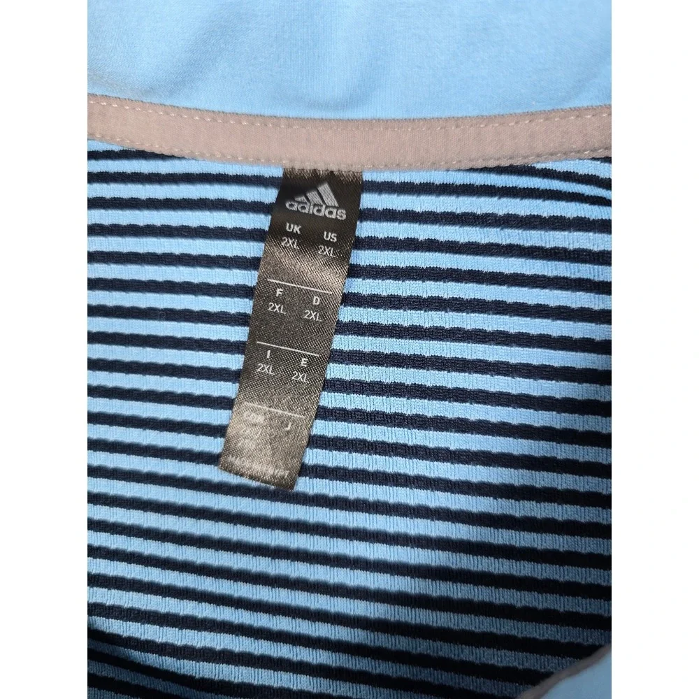 Adidas Golf Polo Shirt Mens 2XL Blue Black Striped Polyester HEAT.RDY‎ Golf Top